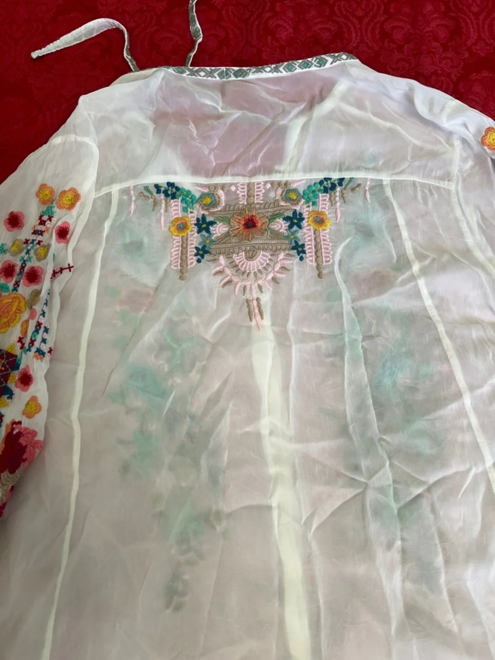 Johnny Was White Embroidered Peasant Blouse Peacock Floral XXL - Picture 8 of 9